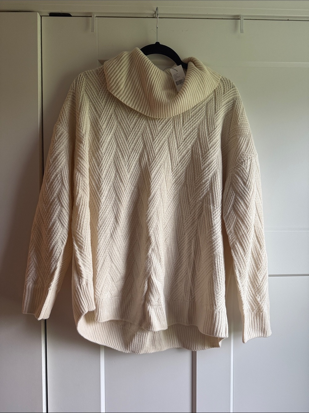 Lane Bryant Cream Chevron Cable Cowlneck Sweater